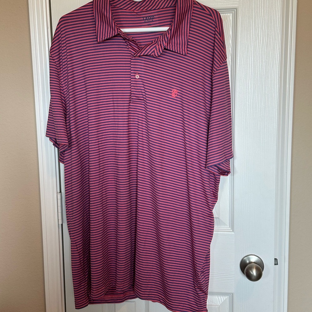NWOT- IZOD Pink Polo Shirt Classic Striped Design